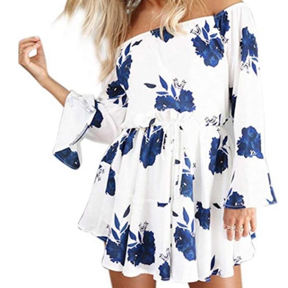 Black / White Off Shoulder Flowy Lightweight Summer Dress